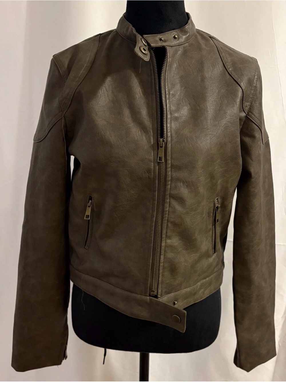 Cotton On Women's Stretch Faux Leather Moto Jacket, Vintage Brown, US 6, $89.99